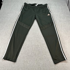 Adidas Track Pants Womens XL Green Tapered 3 Strips Zipper Legs