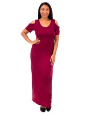 Womens XL/1XL Burgundy Open Shoulder Side Slit Bodycon Stretch Maxi Dress !