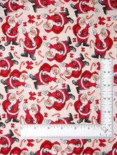 Christmas Santa Claus Fabric St Nick Candy Canes Beige Cotton By Yard 42" Wide