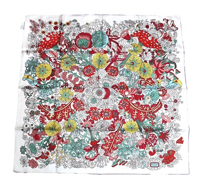 Hermes Scarf Cache Cache Fleuri 90 cm silk white Carre flower 35''
