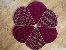 Red Burgundy Velvet Gold Beaded Cord Trim Christmas Tree Skirt Lined Luxury READ