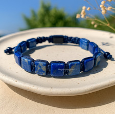 AAA Lapis Lazuli Crystal Bracelet Men Square Beads Protection Blue Stone Jewelry