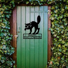 Hissing Cat Happy Halloween Sign for Door or Yard - Made in USA