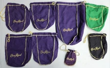 8 Crown Royal Bags Black, Green, Mini, Half Gallon