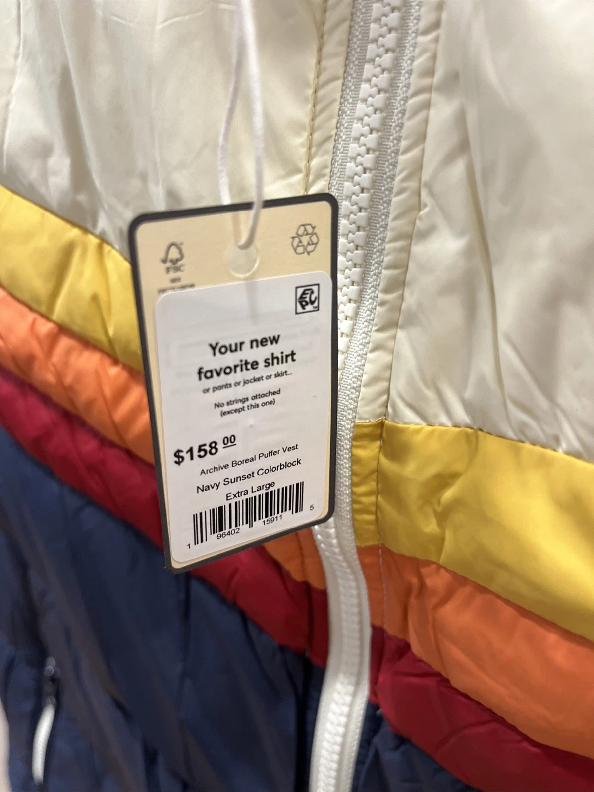 NWT Marine Layer Archive Boreal Puffer Vest Navy Sunset Colorblock Men's XL $158 - product detail image 2