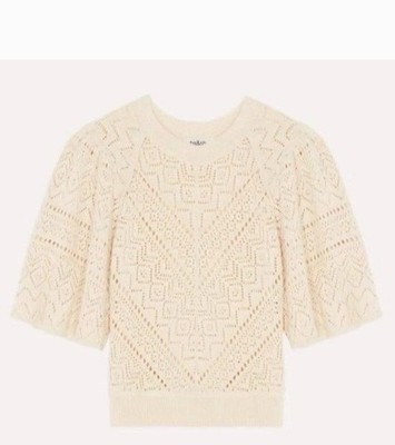 ba&sh Claire Pointelle Bell Sleeve Sweater in Ecru Vanity Size 0 = US XS