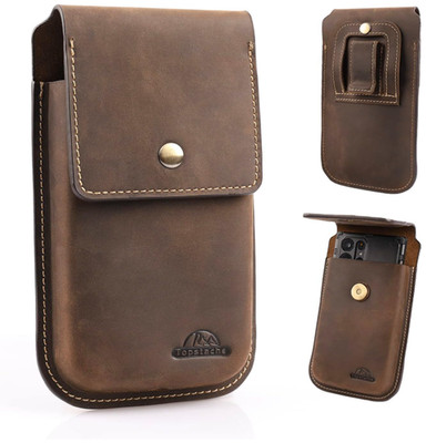 Leather Phone Holster Belt Clip for iPhone & Galaxy, XL Dark Brown