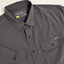NEW Eddie Bauer Shirt Men's L Tall Travex Gray S/S Button Up STRETCHY Fishing