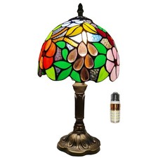 Tiffany Table Lamp,8X8X15Inch Small Antique Rose and Grape Pattern Stained Gl...
