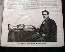 THOMAS ALVA EDISON Inventor & the PHONOGRAPH Invention PRINT 1878 Newspaper  