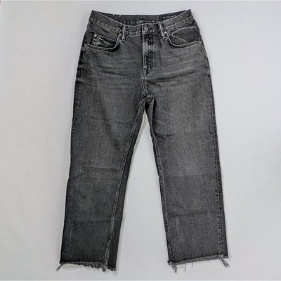 AllSaints Mazzy Jeans 29 Charcoal Gray High Rise Straight Leg Raw Hem Rigid GUC