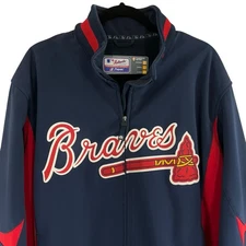Majestic Mens XL Atlanta Braves MLB Authentic Therma Base Jacket Navy Red