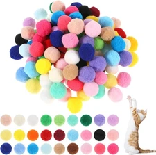 100 Pcs Cat Toy Balls 1-inch Colorful Pom Soft colorful 