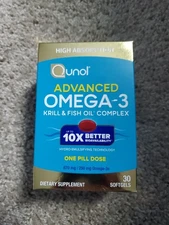 New Qunol Advanced Omega-3 30 ct Krill Fish Oil Complex 30 Servings  Container