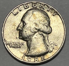 1981 P Washington Quarter Errors Strike Though Grease Unreadable Mint Mark #1