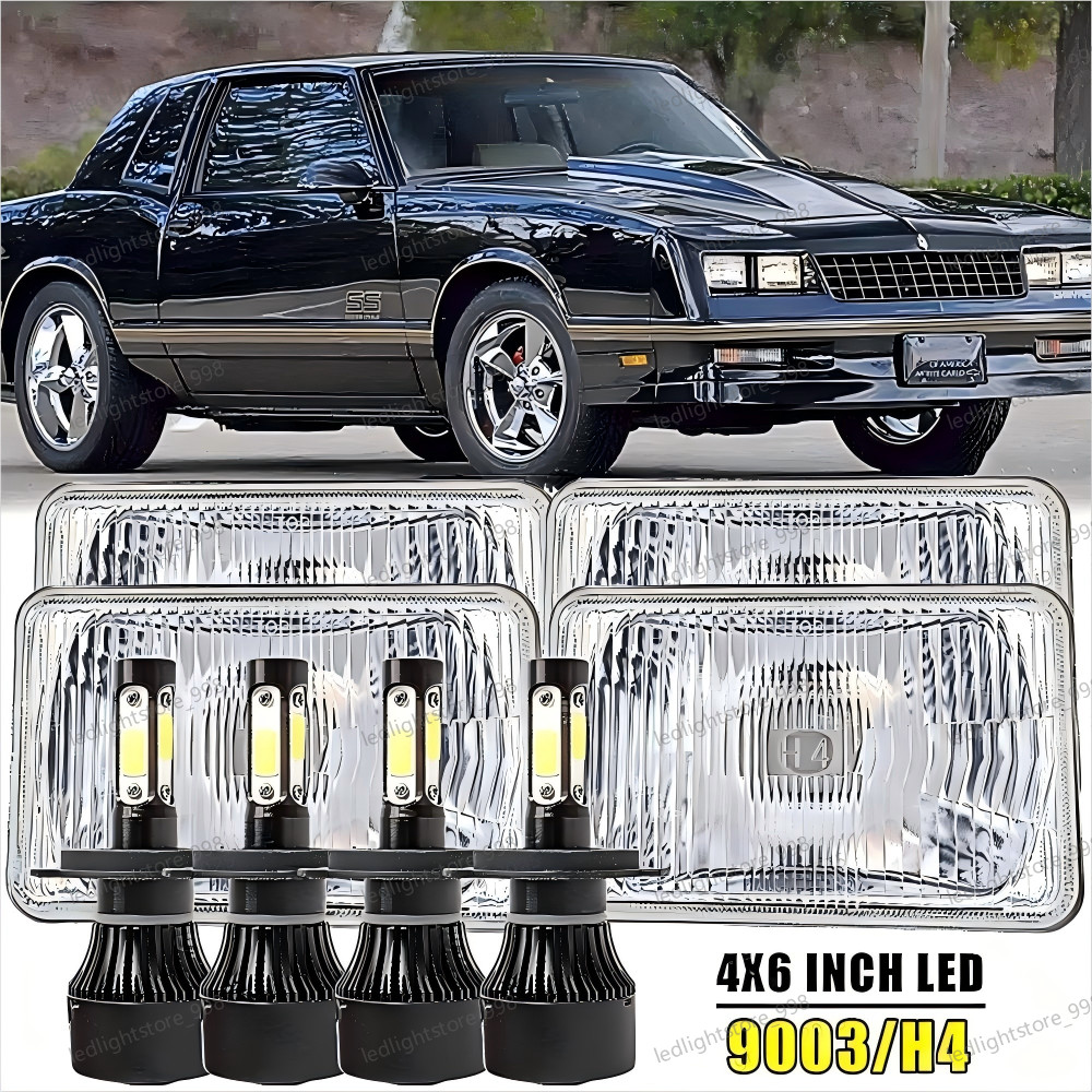 For Chevrolet Monte Carlo 80-1988 El Camino 4PCS 4x6" LEDS Headlights Hi/Lo Beam