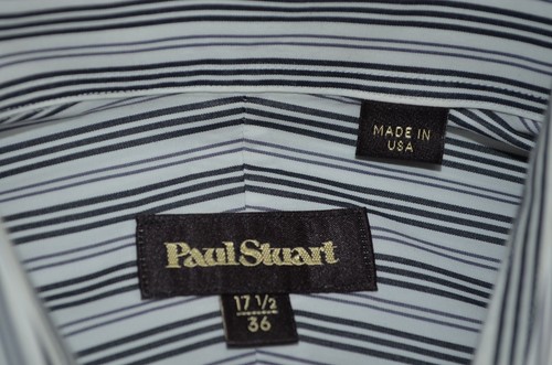 Paul Stuart Shirt Mens 17.5 - 36 White/Black Striped Long Sleeve French Cuff USA - Picture 3 of 9