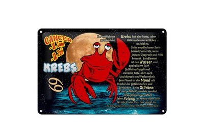mrdeco Metall Schild 20x30cm Sternzeichen Krebs Planet Mond Deko Blechschild