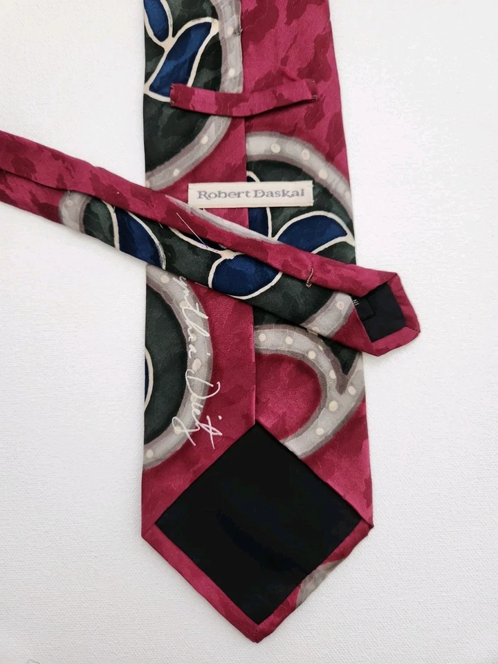 Corbata Robert Daskal pintada a mano 100 % seda única firmada por artista cosida a mano Foto 3 de 4