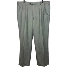 JOS. A. BANK Dress Pants Mens 39x28.5 Gray Micro Houndstooth Cuffed Pleated Dad