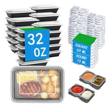 Best 50 Pack 32oz leakproof Meal Prep Containers & Compartment Condiment Snack