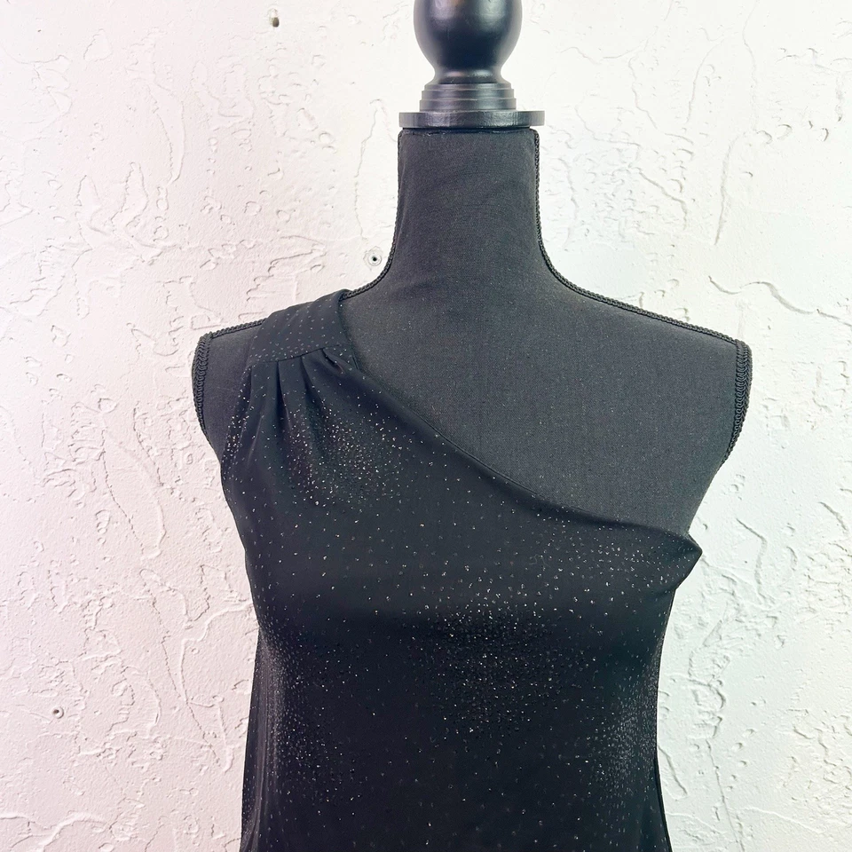 Винтажный Y2K черный блестящий одно плечо Майка размер средний - Изображение 2 из 4