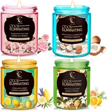 4 Pack Odor Eliminating Candles Set for Pet Smoke, Scented Candles for Home Deco