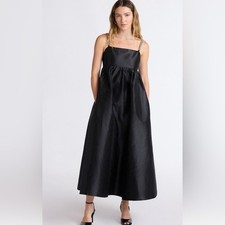 Special Occasion Black Taffeta Rhinestone Spaghetti Strap Maxi Dress SMALL