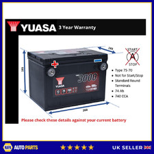 Battery fits CADILLAC FLEETWOOD 4.9 90 to 93 Yuasa 75-70 740A 74Ah 3Yr Warranty
