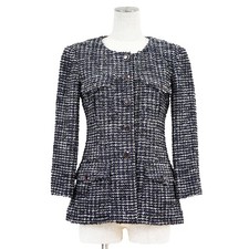 CHANEL Tweed Jacket Size 36 Women Purple Buttons Collarless Navy system