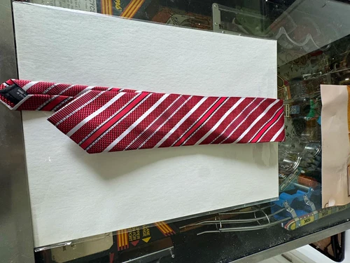 Stacy Adams Microfiber Woven Classic Tie Red Gray Black White Striped Men's - product listing photo