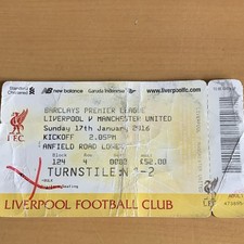 Football Ticket Stub Liverpool v Manchester United 17 Jan 2016 2015-16
