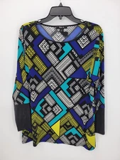 Style and Co Top Womens Large Colorful Geometric 70s Print Long Sleeve Artsy