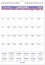 AT-A-GLANCE 2026 Wall Calendar, 8" x 11", Small, Ruled Blocks 8W x 11H, White 