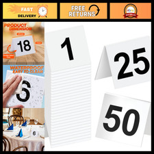 Table Numbers 1-50 White Tent Cards for Restaurants - 3x3.5 Inch Signage