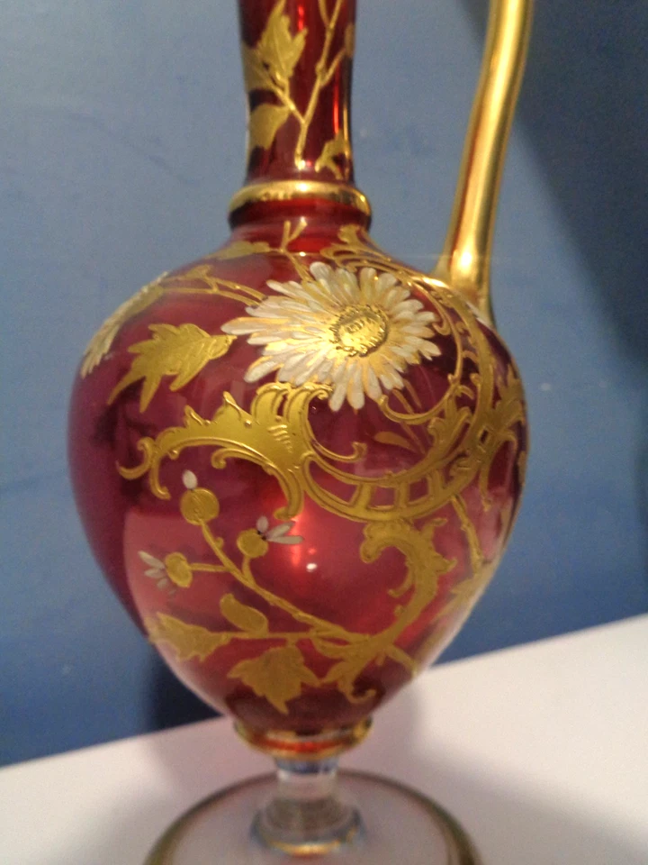 Rare CARAFE AIGUIERE ancienne Cristal émaillé OR fin, BACCARAT ou SAINT LOUIS - Photo 2/4