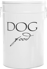 Classic White Dog Food Storage Canister Large, Airtight Stainless Steel Pet Fo
