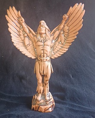 CERAMIC NATIVE AMERICAN INDIAN MAN WITH EAGLE HEADDRESS & WINGS 16 Hx10 Wx4 D