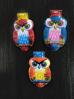 THREE VINTAGE TIN LITHO TOY OWL CLICKERS - MADE IN JAPAN