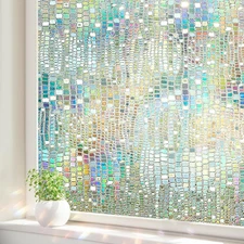 Window Privacy Film, Stained Glass Window Films 3D Rainbow Decorative Static Cli