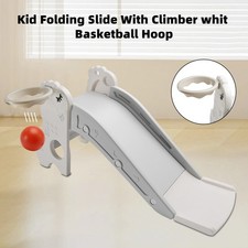 3In1 Kid Folding Slide With Climber,Basketball Hoop,Freestanding Slide Toy White