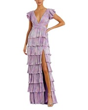 Mac Duggal Ruffle Tiered Criss Cross Lace Up Gown Women's