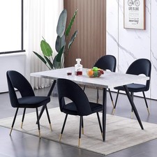 Image of Marble Effect Dining Table and 4PCS Velvet Chairs Kitchen Dining Room Furniture