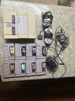 Super Nintendo SNES Console Bundle W/ Controllers & 8 Games Tested & Works Read!