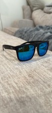 Ray-Ban Men's Rectangle Sunglasses Black Plastic Frame Blue Mirrored Lens