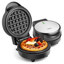 VonShef Mini Waffle Maker - Non Stick Plates, Indicator Light, Black, 600W
