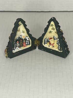 Miniature Christmas Tree Scenes- Close & Open Revealing Home / Santa Nick Knack