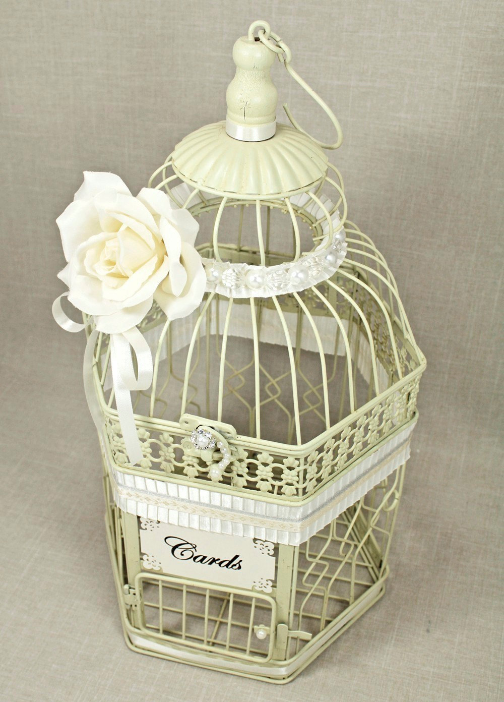 Wedding Birdcage Card Holder Vintage Ivory, Pearl & Silver, Wedding ...