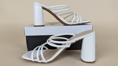 Nine West Girlie Block Heel Slide Sandals Womens 9M White Faux Leather  Shoes NWB
