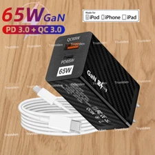 For iPhone 14 13 12 11 XR 65W GaN USB-C Power Adapter Block PD Fast Charger Cord